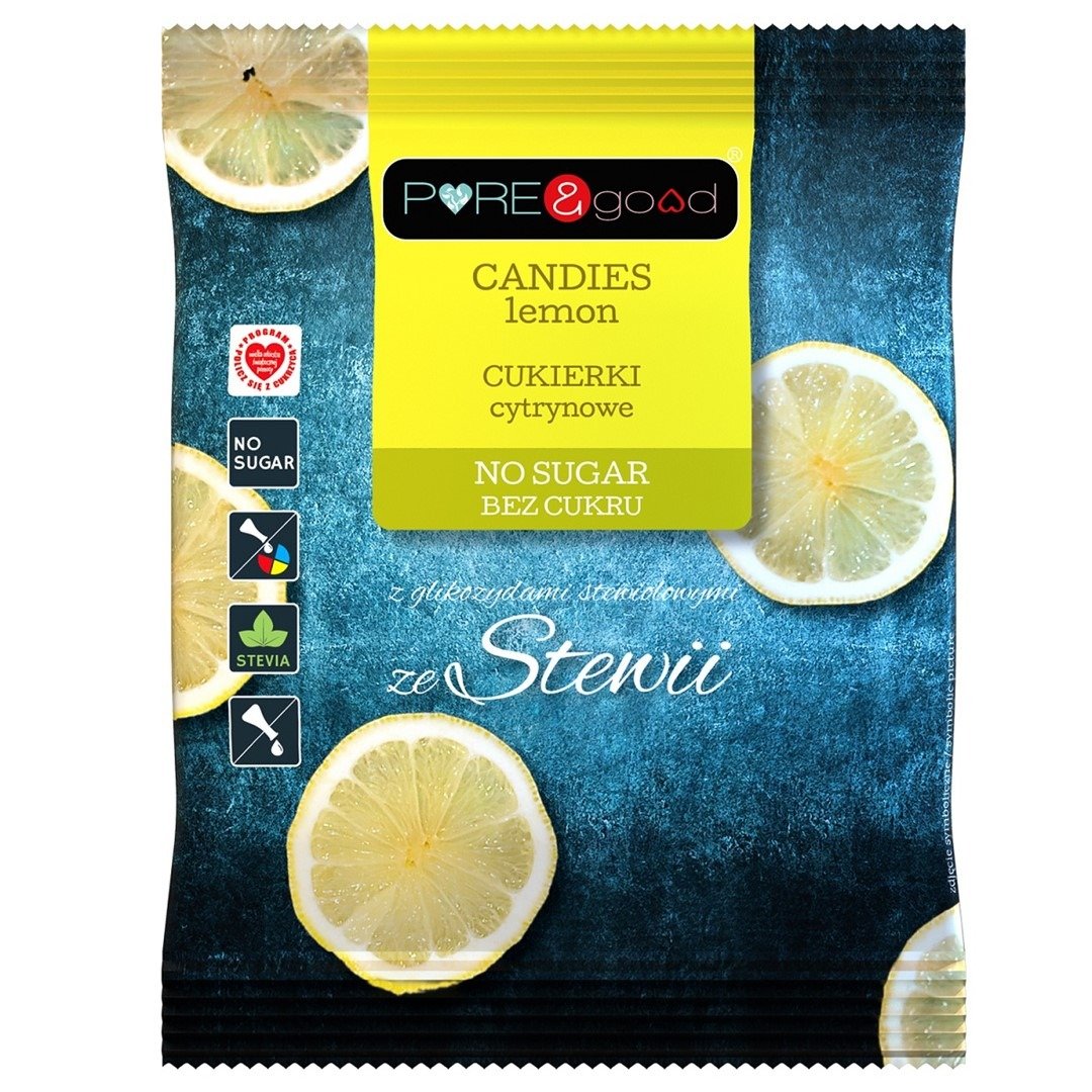 Cukierki cytrynowe ze stewią bez cukru 50 g - PURE&GOOD