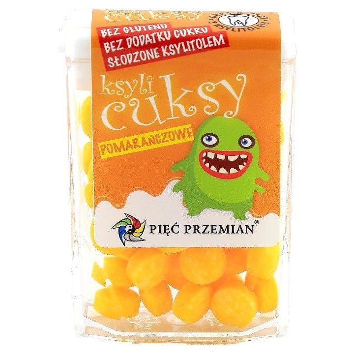 Cukierki z ksylitolu ksylicuksy o smaku pomarańczowym bezglutenowe 13 g - PIĘĆ PRZEMIAN