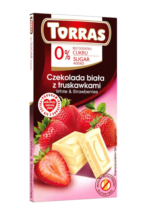 Czekolada biała z truskawkami bez dodatku cukrów bezglutenowa 75 g - TORRAS