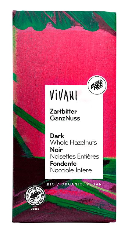 Czekolada gorzka z całymi orzechami laskowymi BIO 100 g - VIVANI