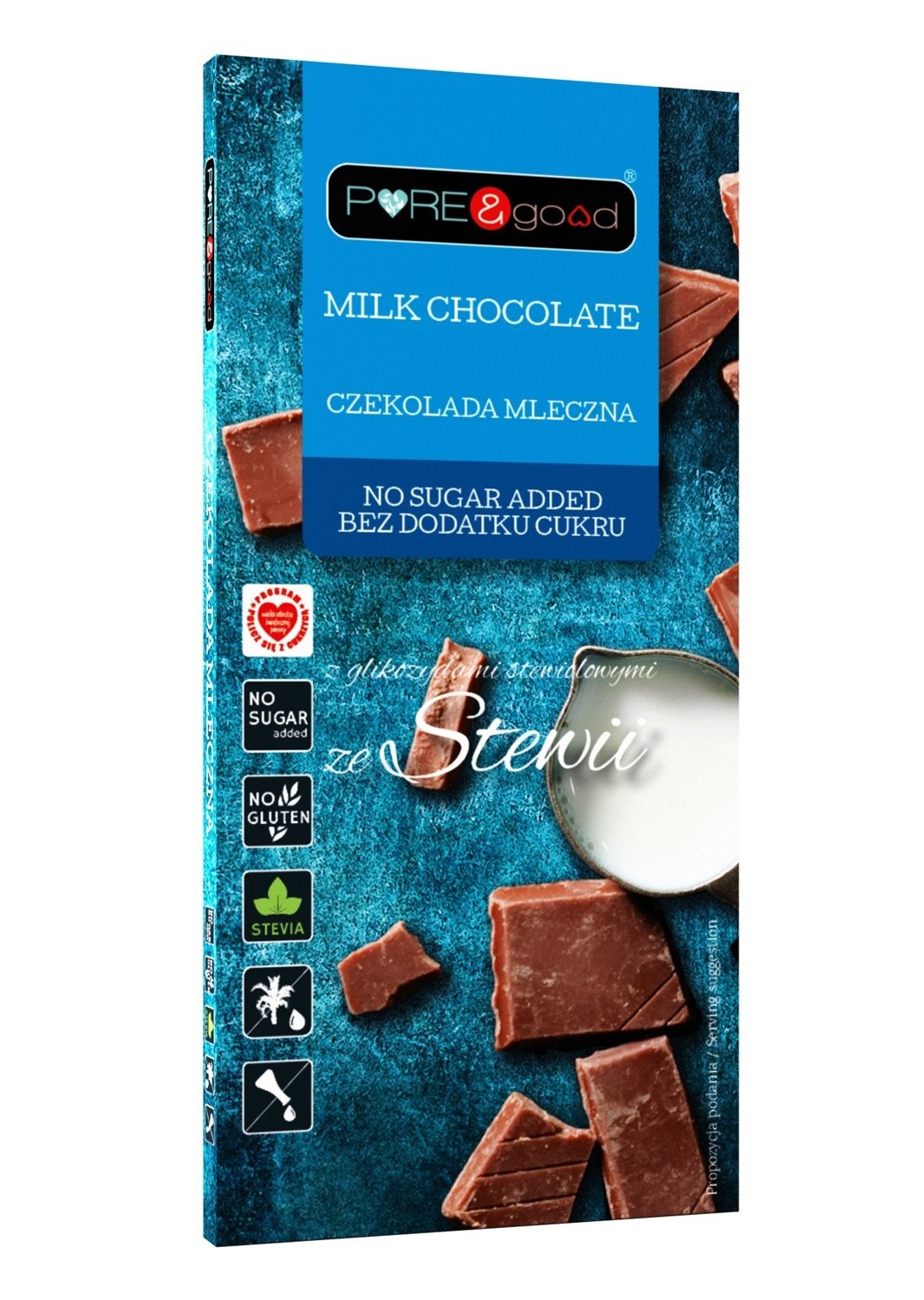 Czekolada mleczna ze stewią bez dodatku cukrów bezglutenowa 100 g - PURE&GOOD