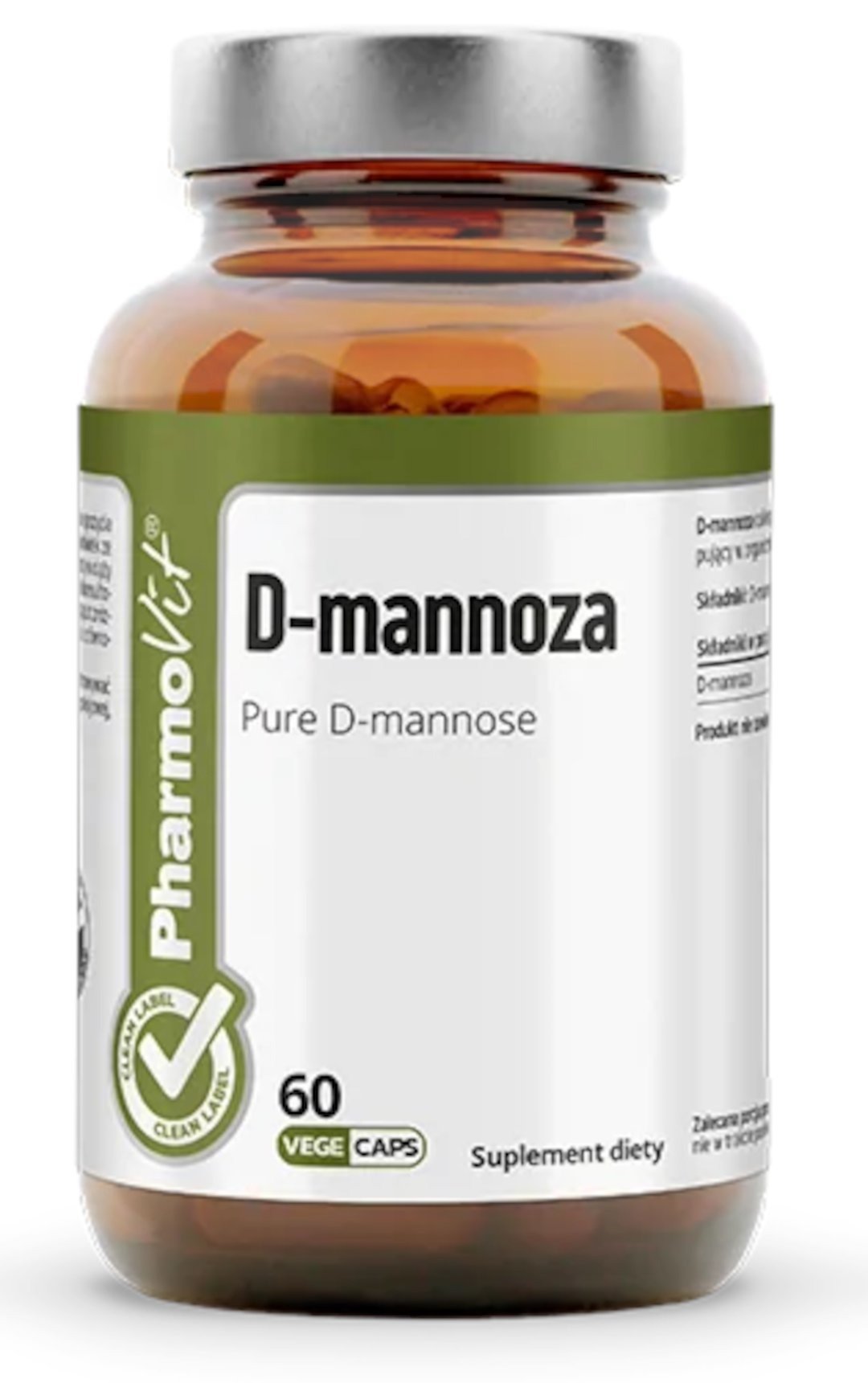 D-mannoza (750 mg) bezglutenowa 60 kapsułek - PHARMOVIT (CLEAN LABEL)