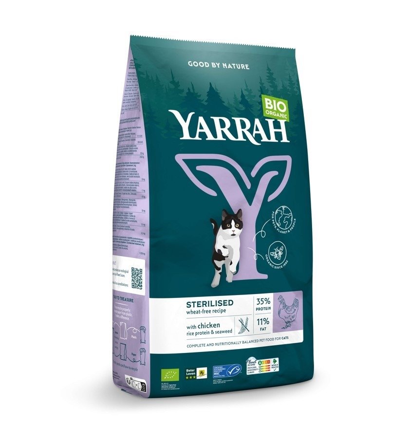 (dla kota wysterylizowanego) karma z kurczakiem i śledziem BIO 700 g - YARRAH