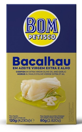 Dorsz z czosnkiem w oliwie z oliwek extra virgin 120 g (80 g) - BOM PETISCO