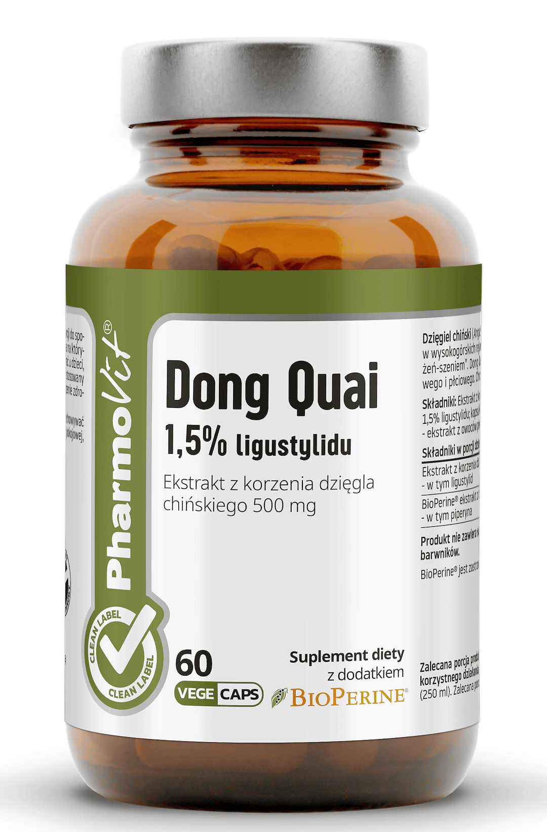 Dzięgiel chiński (dong quai) ekstrakt (500 mg) bezglutenowy 60 kapsułek - PHARMOVIT (CLEAN LABEL)