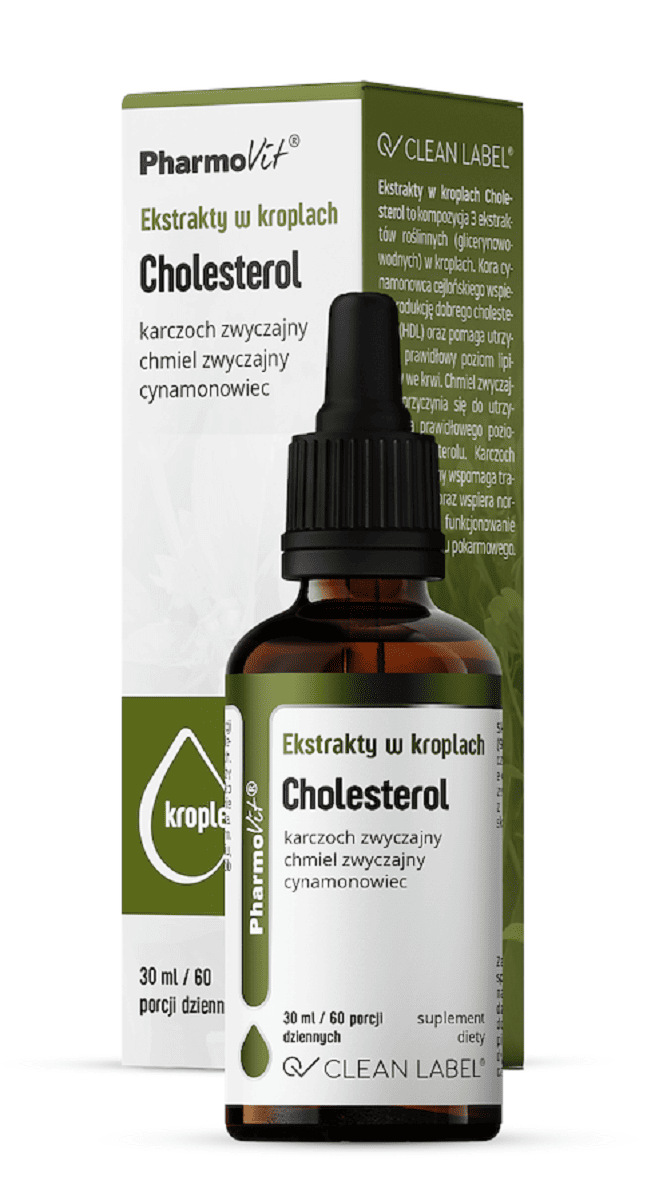 Ekstrakty w kroplach na prawidłowy poziom cholesterolu bezglutenowe 30 ml - PHARMOVIT (CLEAN LABEL)