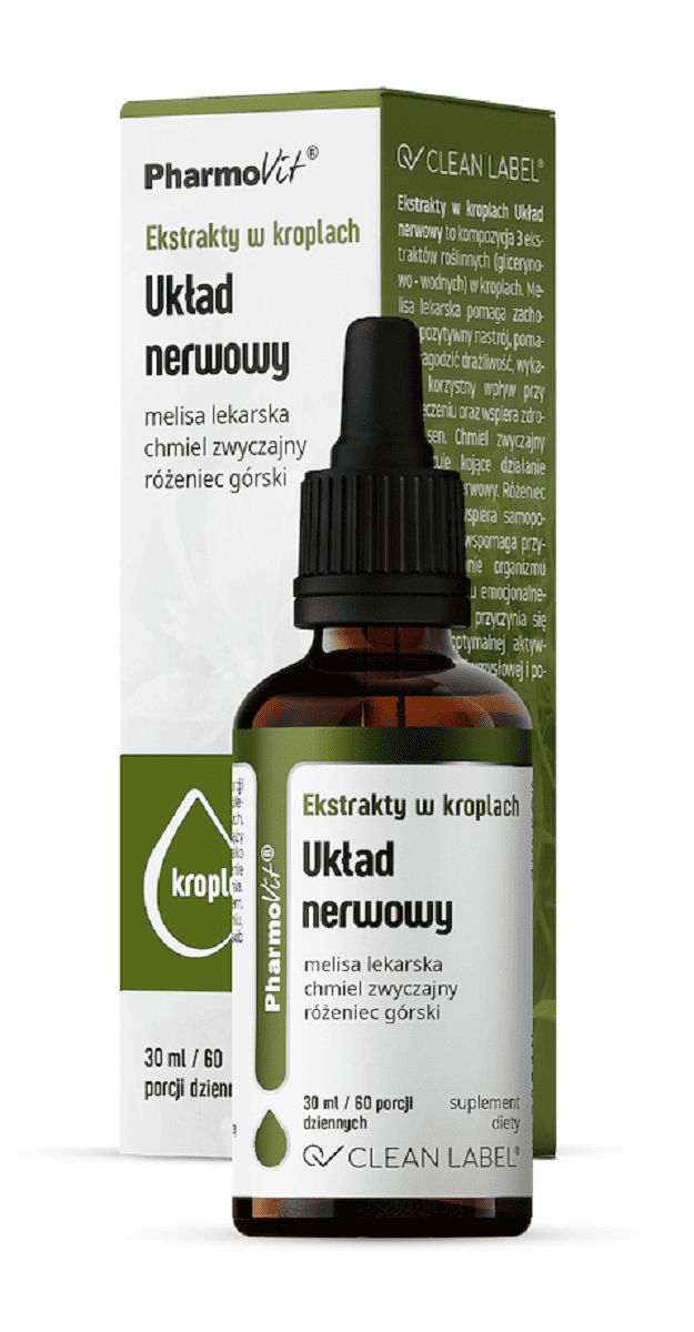 Ekstrakty w kroplach na układ nerwowy bezglutenowe 30 ml - PHARMOVIT (CLEAN LABEL)