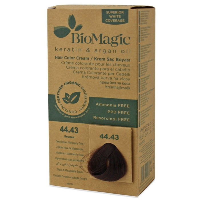 Farba do włosów głęboki złoto - MAHONIOWY BRĄZ (44.43) 250 g - BIOMAGIC