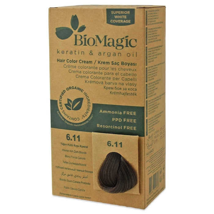 Farba do włosów intensywny popielaty ciemny blond (6.11) 250 g - BIOMAGIC