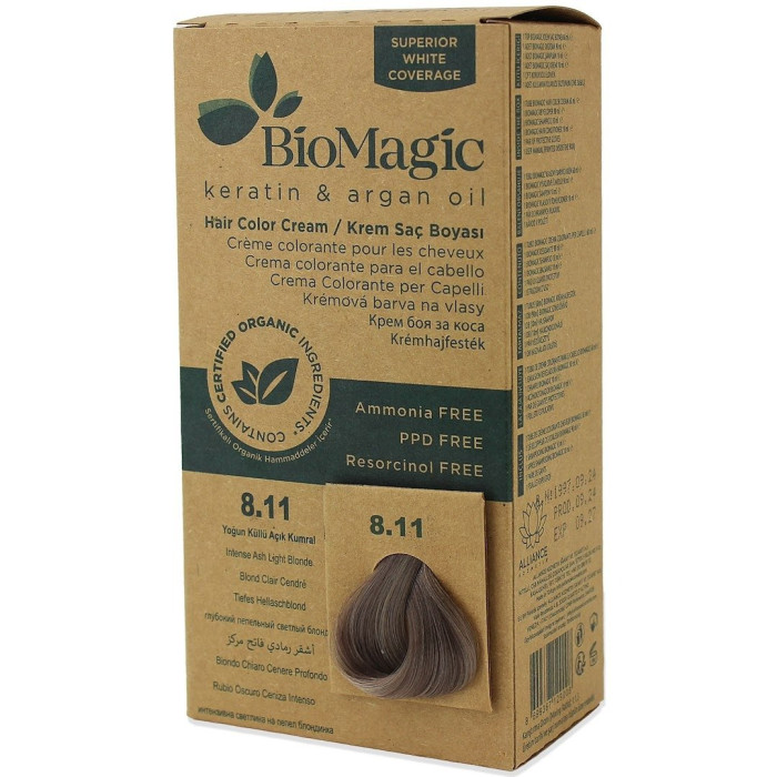 Farba do włosów intensywny popielaty jasny blond (8.11) 250 g - BIOMAGIC