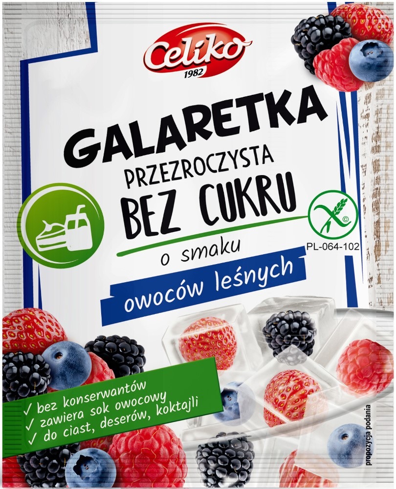 Galaretka przezroczysta bez cukru o smaku owoców leśnych bezglutenowa 14 g - CELIKO