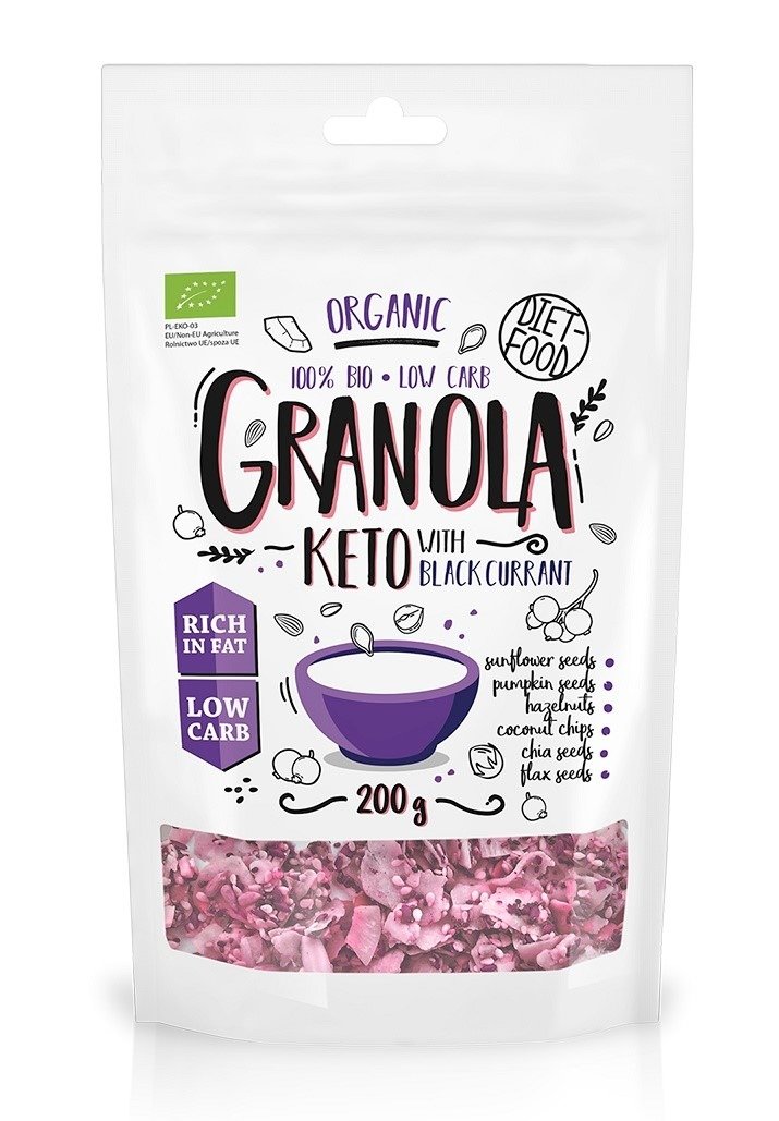Granola czarna porzeczka keto BIO 200 g - DIET-FOOD