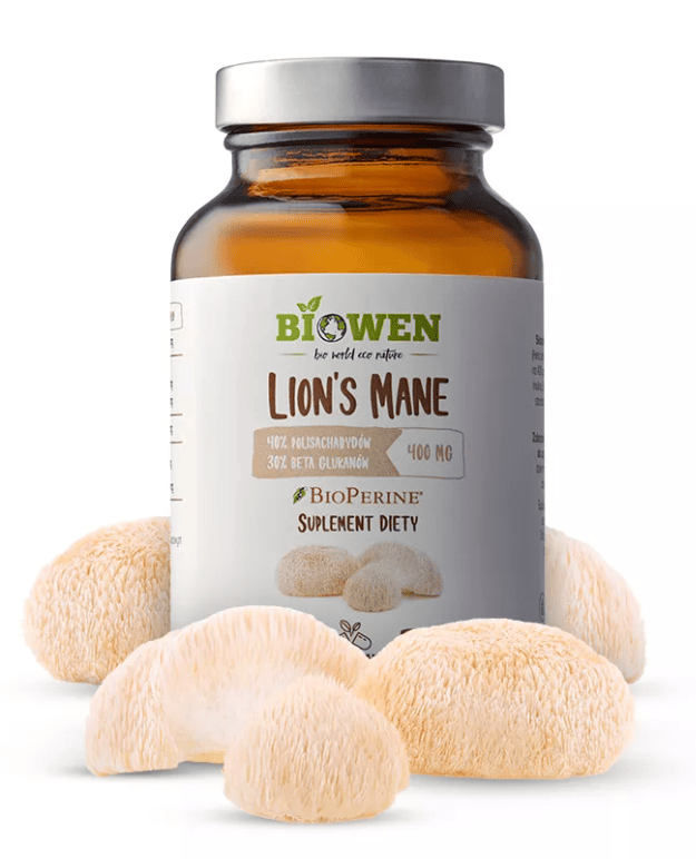 Grzyby soplówka jeżowata (lion's mane) ekstrakt (400 mg) bezglutenowy 90 kapsułek - BIOWEN