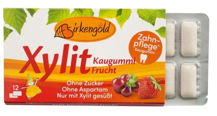 Guma do żucia z ksylitolem o smaku owocowym 12 sztuk (17 g) - BIRKENGOLD