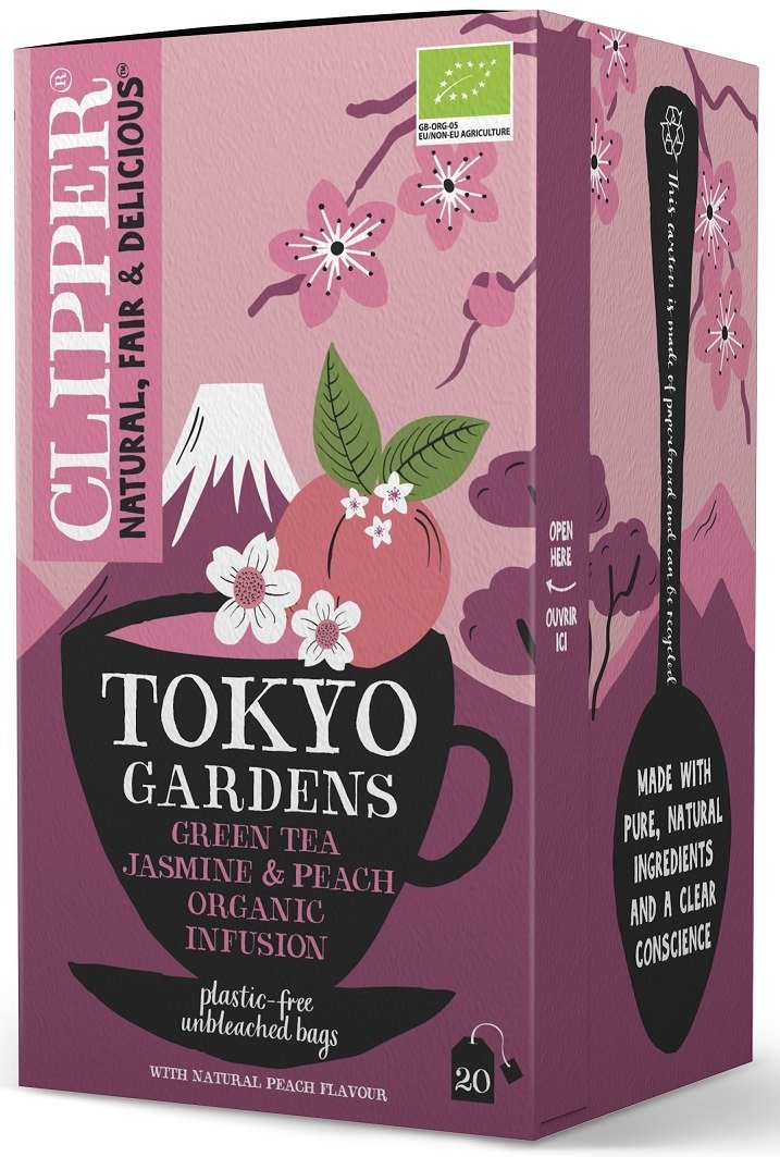 Herbata zielona jaśminowa o smaku brzoskwiniowym (tokyo gardens) BIO (20 x 2 g) 40 g - CLIPPER
