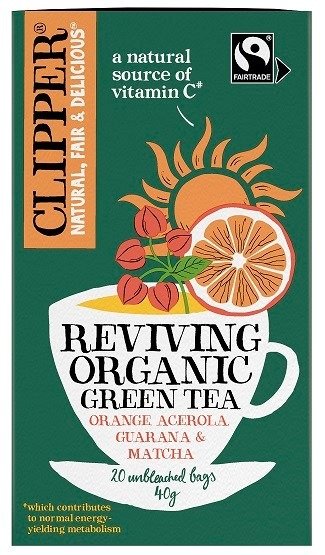 Herbata zielona z acerolą, guaraną i matchą "ożywienie" fair trade BIO (20 x 2 g) 40 g - CLIPPER