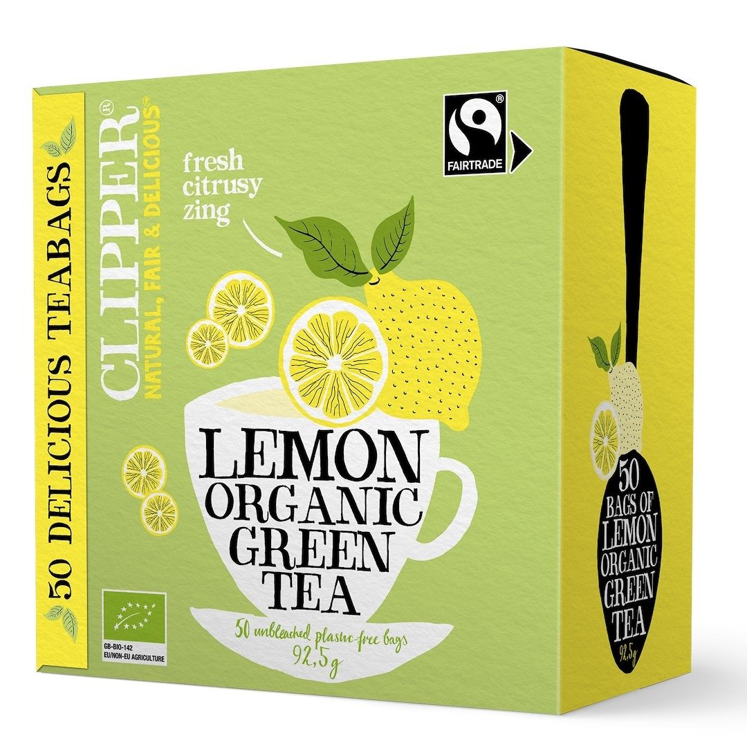 Herbata zielona z cytryną fair trade BIO (50 x 1,85 g) 92,5 g - CLIPPER