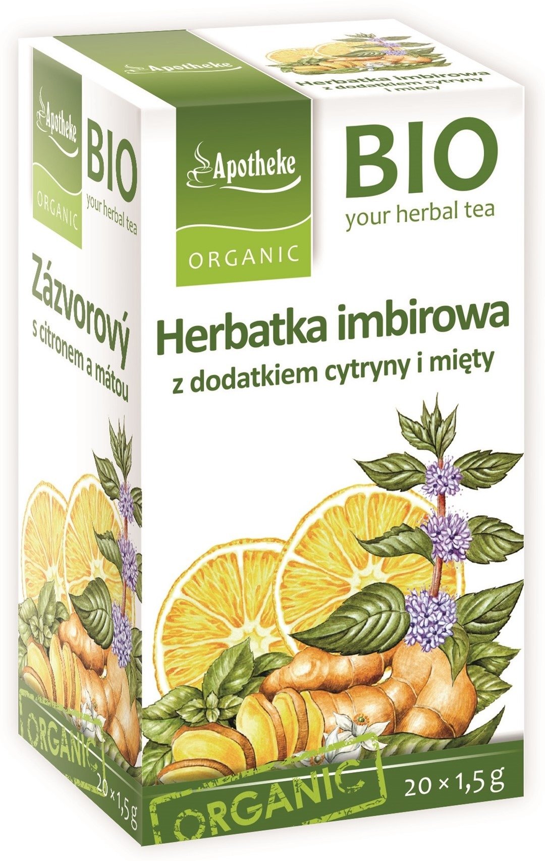 Herbatka imbirowa (cytryna i mięta) BIO (20 x 1,5 g) 30 g - APOTHEKE