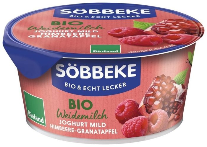Jogurt kremowy malina - granat (3,8 % tłuszczu w mleku) BIO 150 g - SOBBEKE