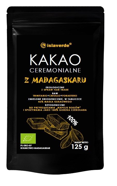 Kakao ceremonialne - tabliczka gorzka 100 % kakao BIO 125 g - ISLAVERDE (SEGURA)
