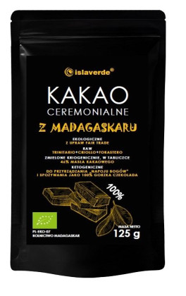 Kakao ceremonialne - tabliczka gorzka 100 % kakao BIO 125 g - ISLAVERDE (SEGURA)
