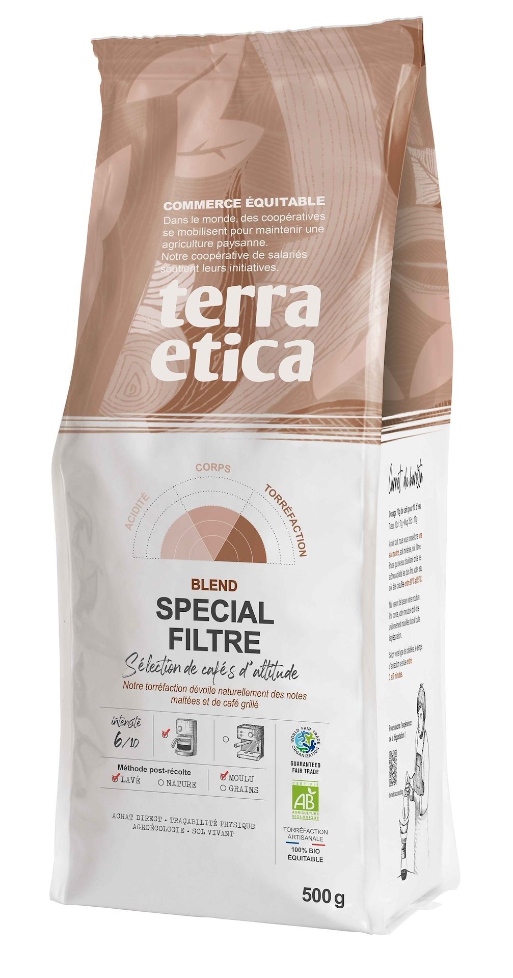 Kawa mielona arabica 100 % do parzenia w dripie fair trade BIO 500 g - TERRA ETICA