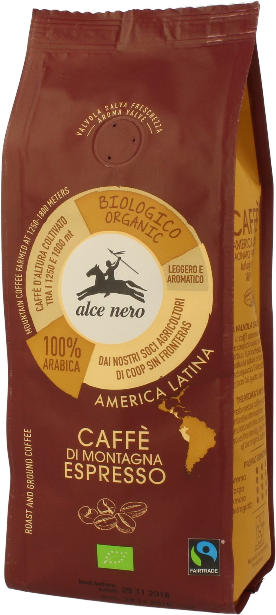 Kawa mielona arabica 100 % espresso górska fair trade BIO 250 g - ALCE NERO