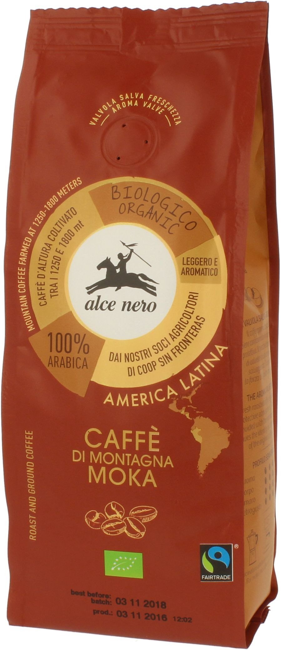 Kawa mielona arabica 100 % moka górska BIO 250 g - ALCE NERO