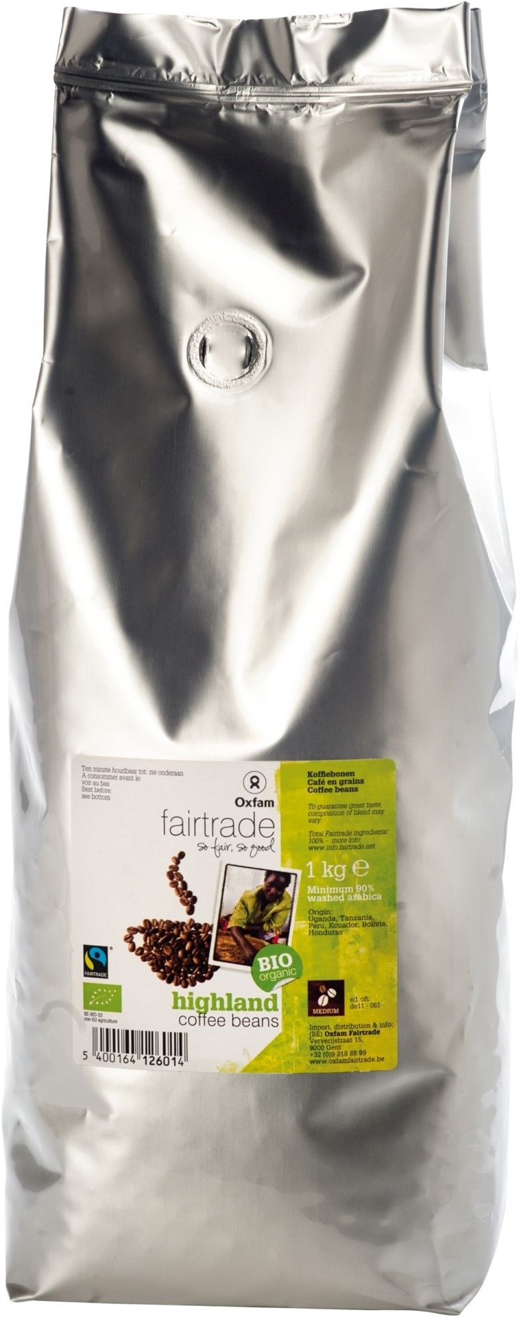Kawa ziarnista arabica/robusta wysokogórska fair trade BIO 1 kg - OXFAM