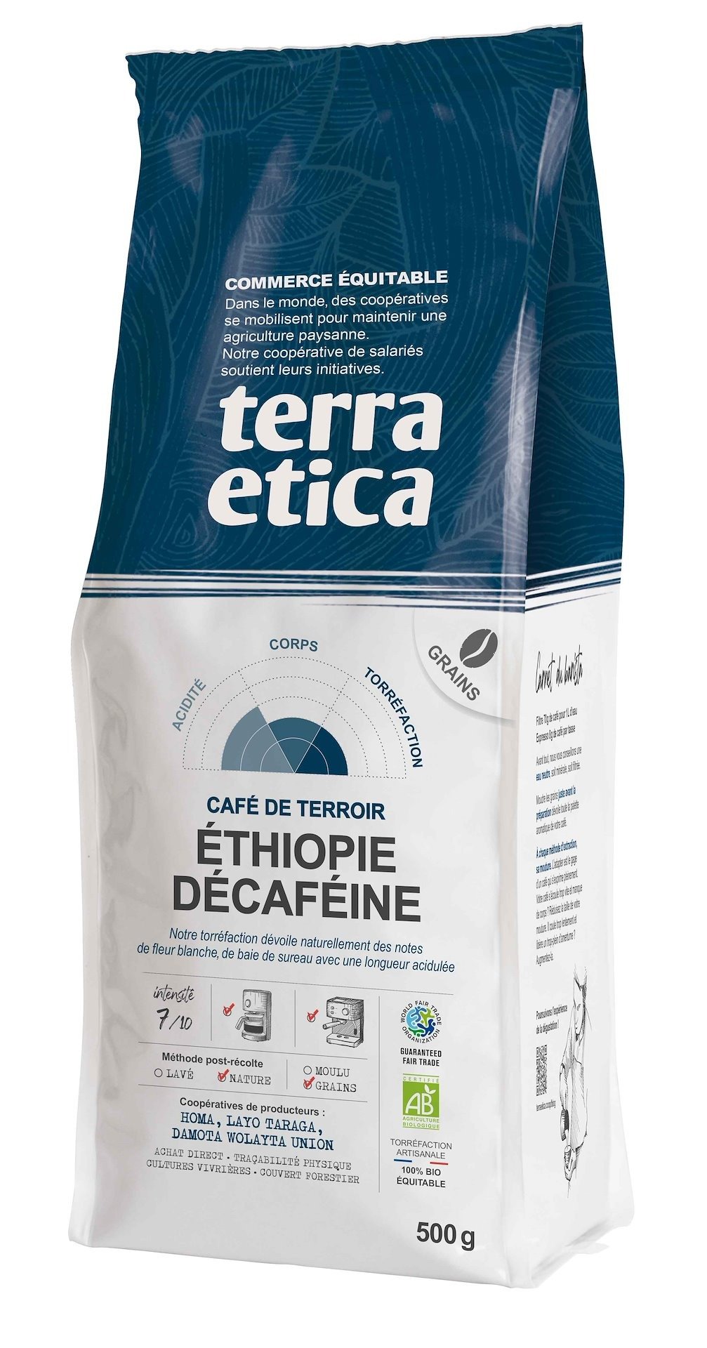 Kawa ziarnista bezkofeinowa arabica 100 % etiopia fair trade BIO 500 g - TERRA ETICA