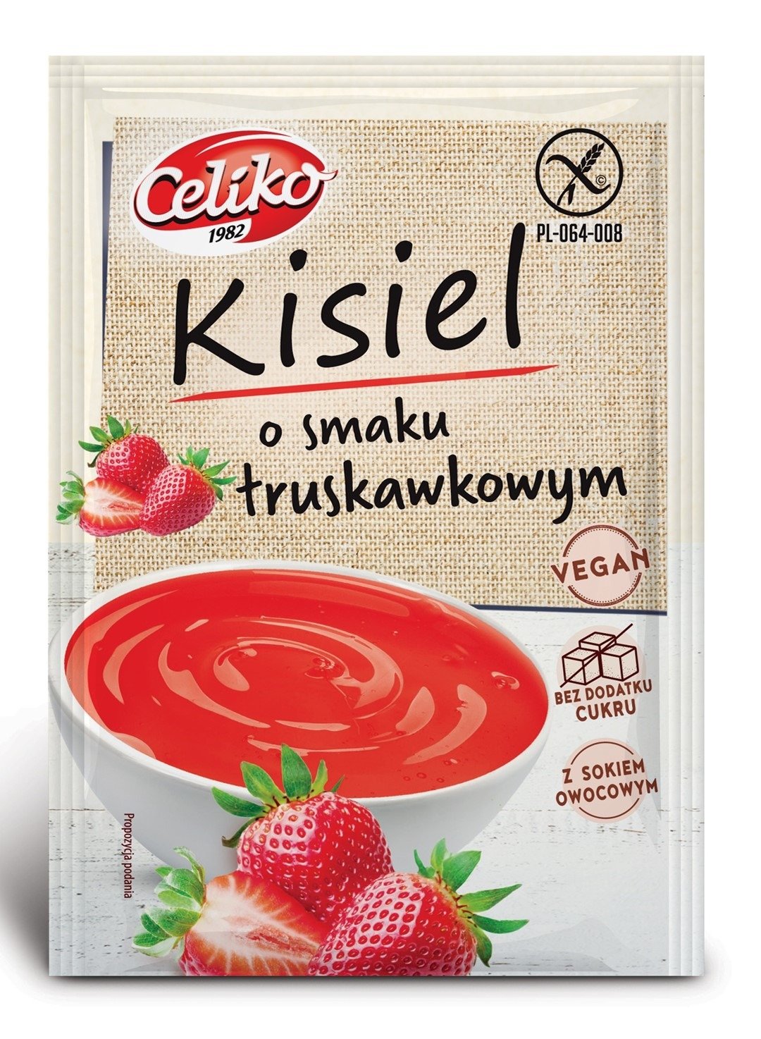 Kisiel o smaku truskawkowym bez dodatku cukrów bezglutenowy 40 g - CELIKO