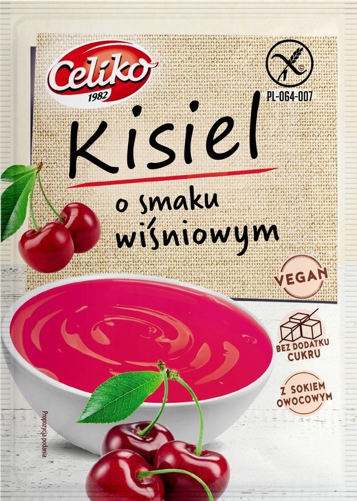Kisiel o smaku wiśniowym bez dodatku cukrów bezglutenowy 40 g - CELIKO