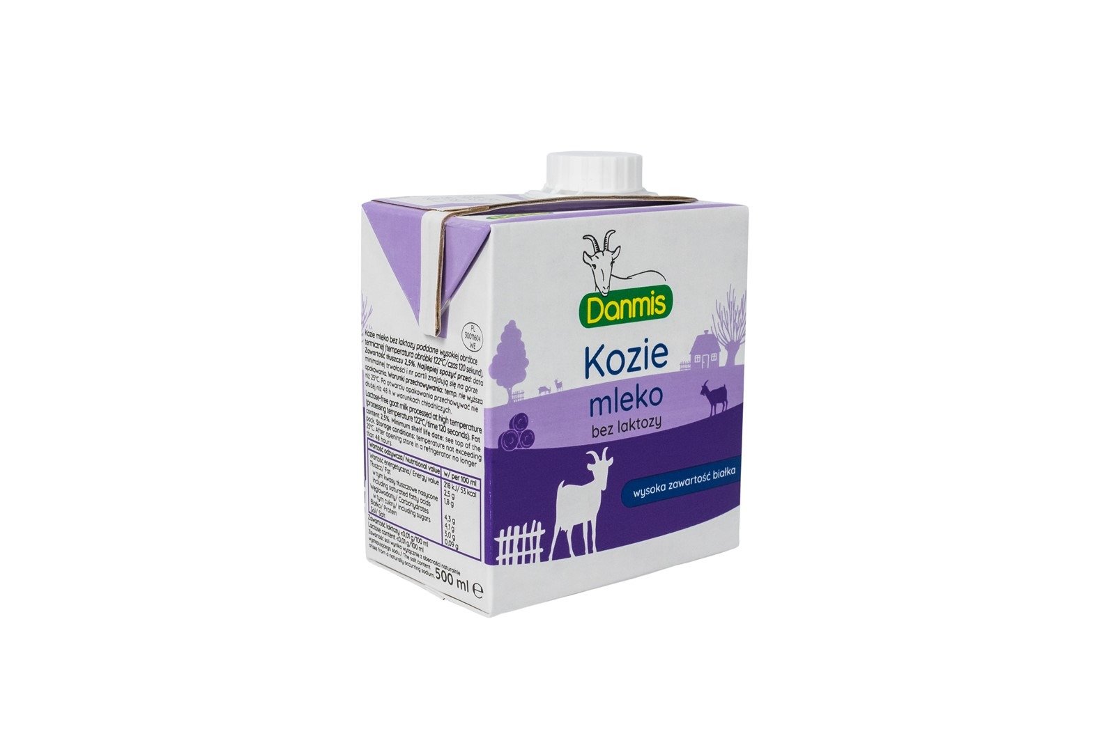 Kozie mleko bez laktozy uht (2,5 % tłuszczu) 500 ml - DANMIS