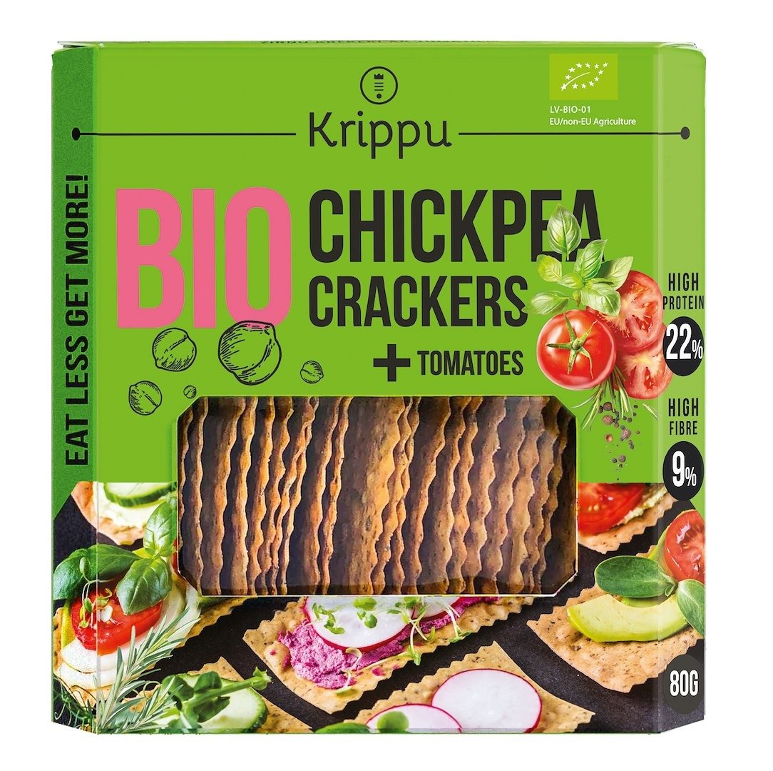Krakersy proteinowe z ciecierzycy z pomidorem BIO 80 g - KRIPPU
