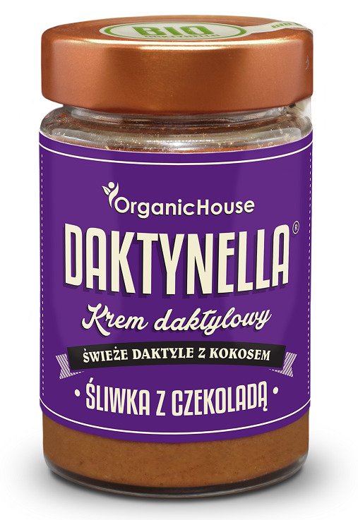 Krem kokosowo - daktylowy śliwka z czekoladą bezglutenowy BIO 190 g - ORGANICHOUSE (DAKTYNELLA)