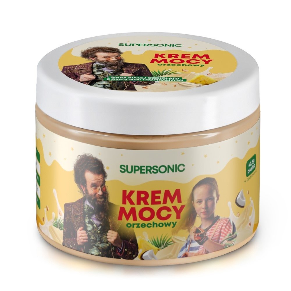Krem orzechowy o smaku białej czekolady z owocami tropikalnymi bez dodatku cukrów 250 g - SUPERSONIC (AKADEMIA PANA KLEKSA)
