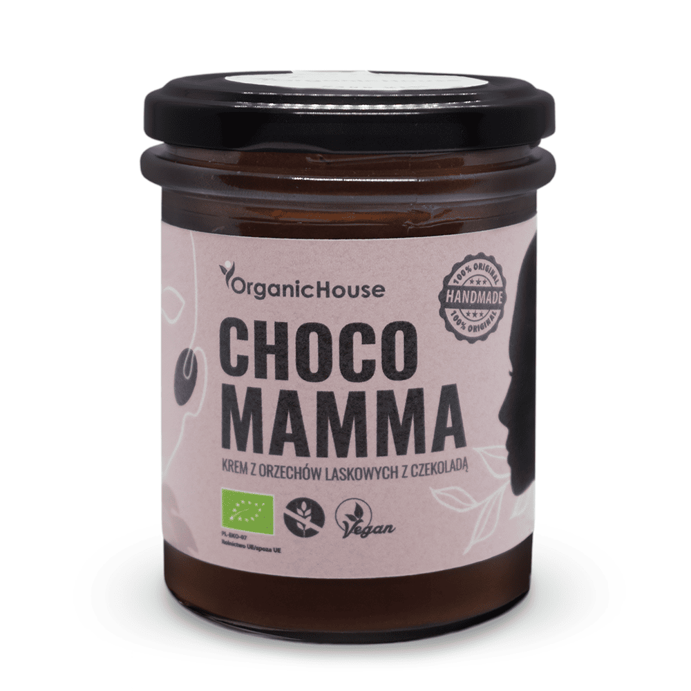Krem z orzechów laskowych z czekoladą bezglutenowy BIO 180 g - ORGANICHOUSE (CHOCOMAMMA)