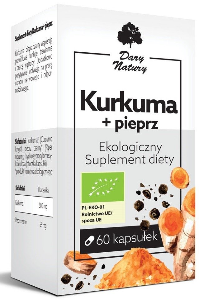 Kurkuma z czarnym pieprzem BIO 60 KAPSUŁEK - DARY NATURY