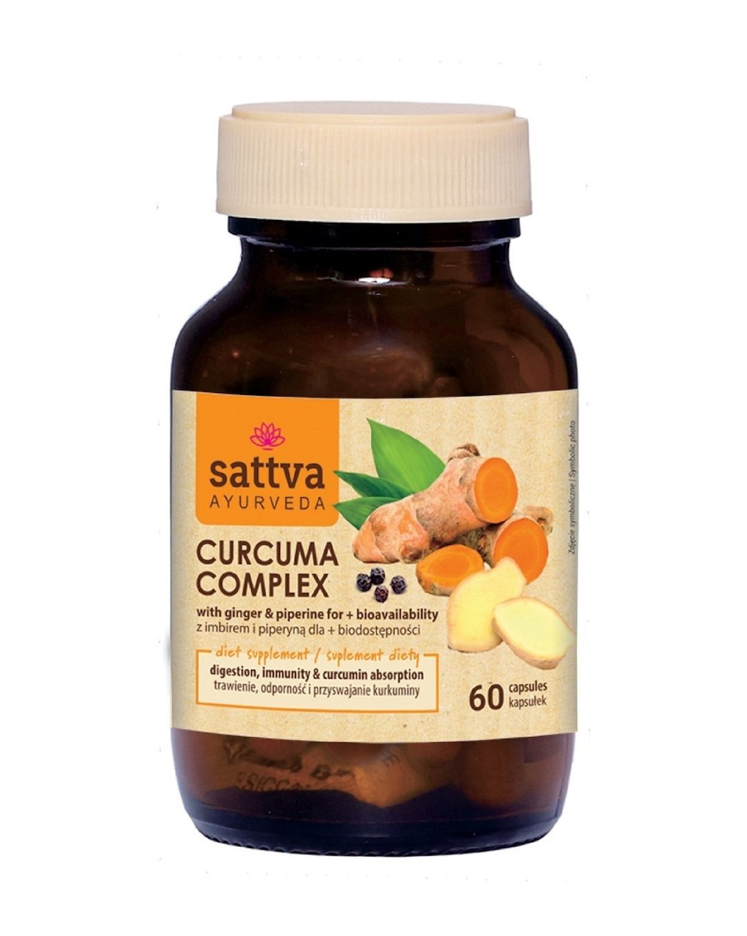 Kurkuma z imbirem i piperyną 60 kapsułek - SATTVA (AYURVEDA)