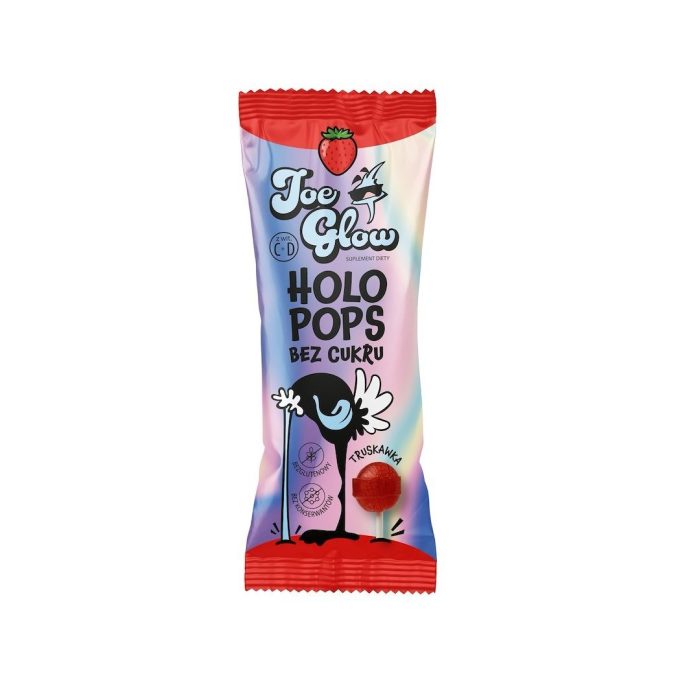 Lizak kulka holo pops o smaku truskawkowym z witaminą d i c bez cukru bezglutenowy 8 g - JOE GLOW