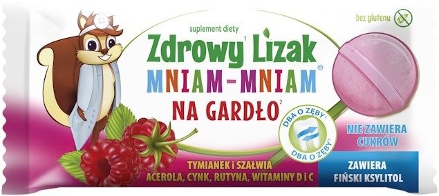 Lizak o smaku malinowym na gardło bez cukru bezglutenowy 6 g - ZDROWY LIZAK (MNIAM MNIAM)
