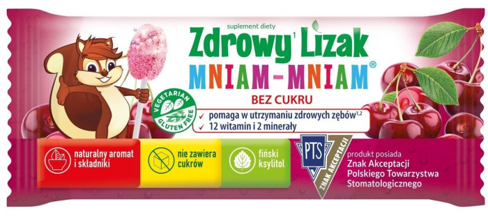 Lizak o smaku musującej wiśni na odporność bez cukru bezglutenowy 6 g - ZDROWY LIZAK (MNIAM MNIAM)