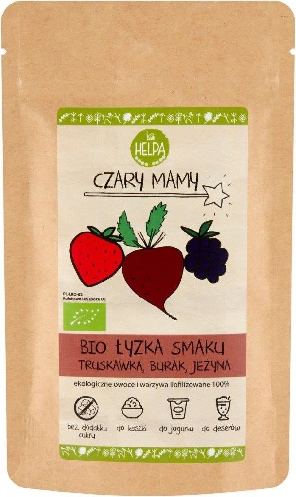 Łyżka smaku truskawka, burak, jeżyna (liofilizowane sproszkowane truskawki, buraki i jeżyny) BIO 40 g - HELPA