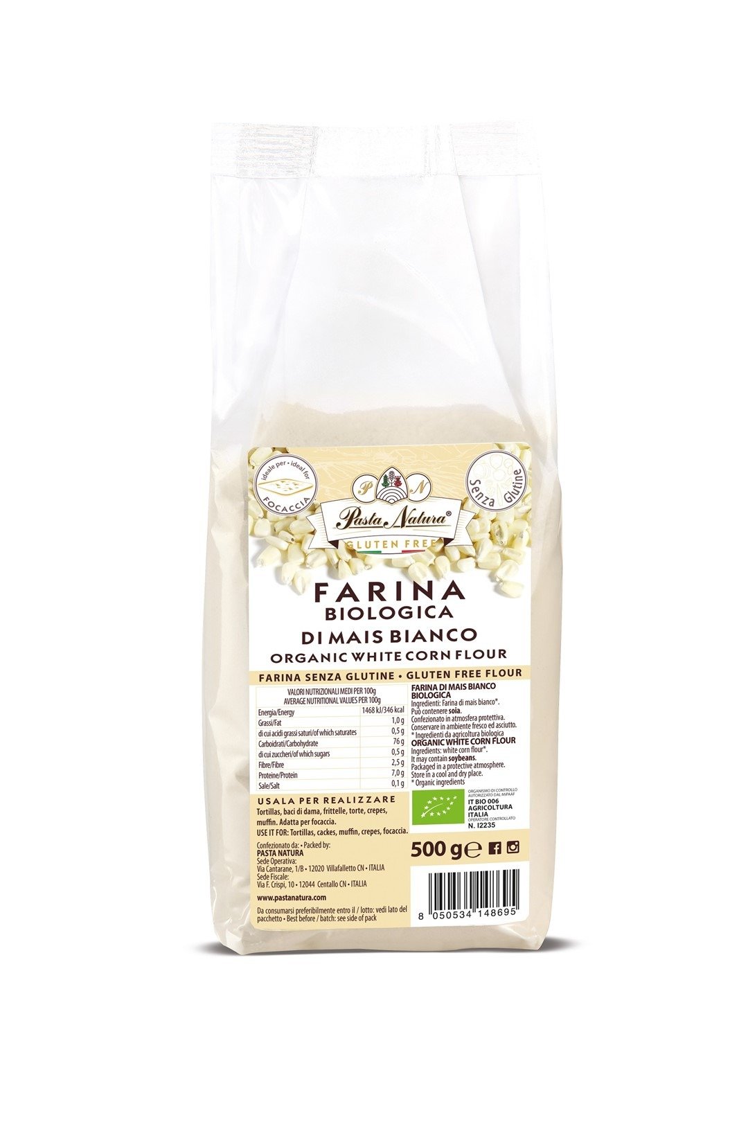 Mąka z białej kukurydzy bezglutenowa BIO 500 g - PASTA NATURA