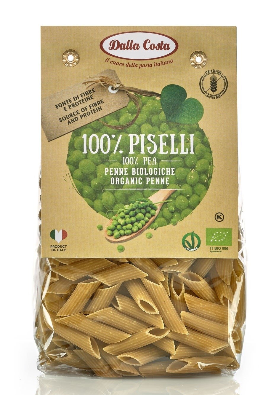 Makaron proteinowy (z groszku zielonego) penne bezglutenowy BIO 250 g - DALLA COSTA