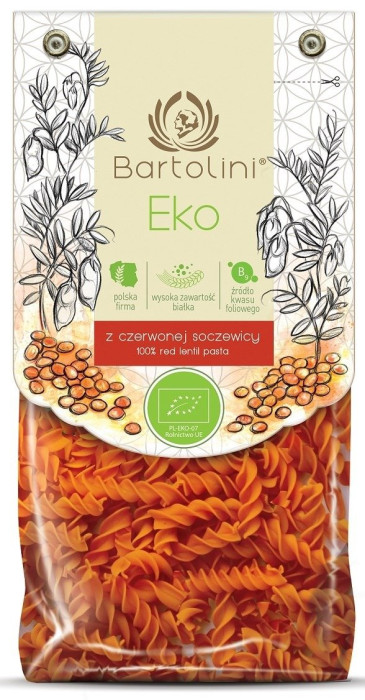Makaron proteinowy (z soczewicy czerwonej) świderki BIO 250 g - BARTOLINI