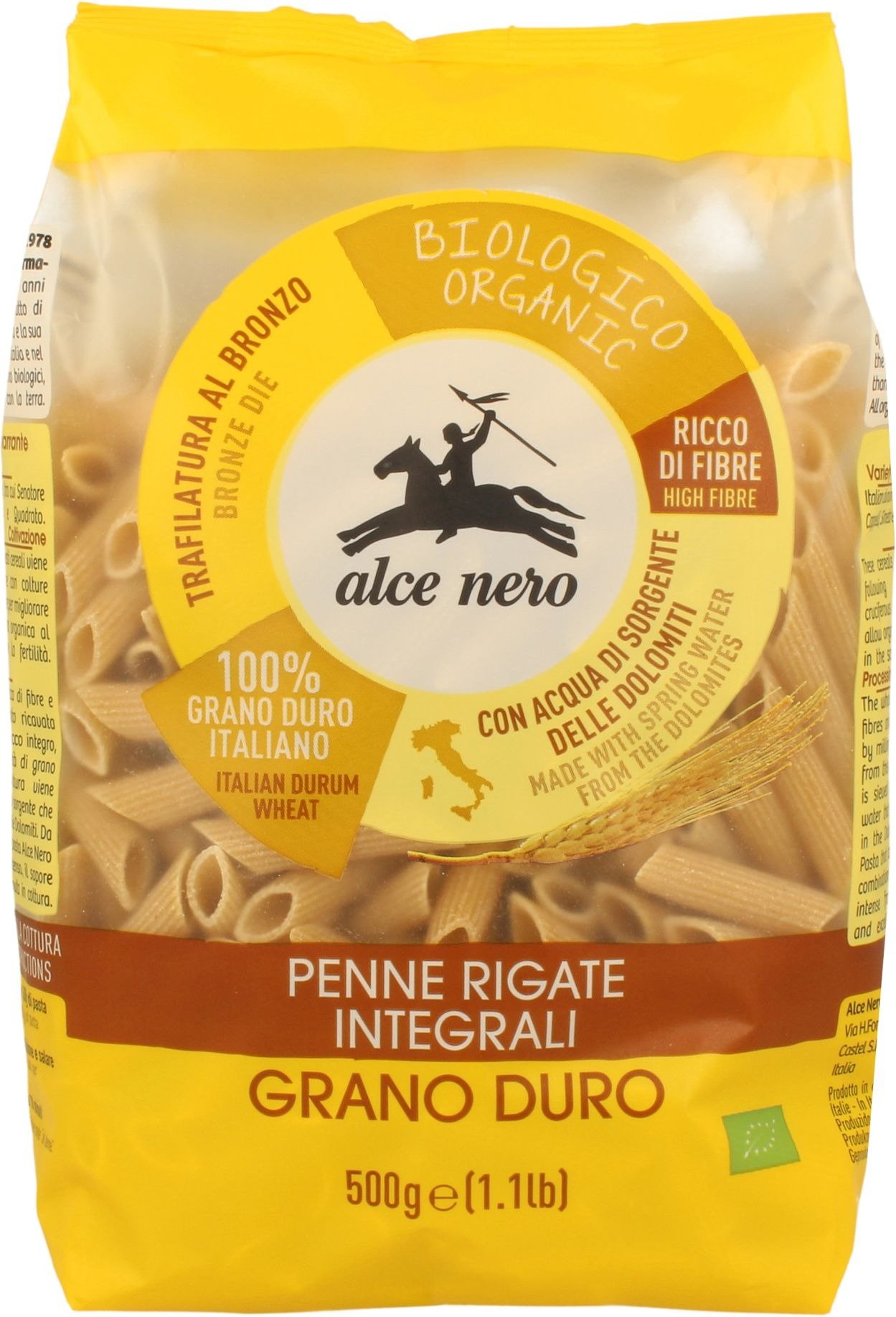 Makaron (semolinowy razowy) penne BIO 500 g - ALCE NERO