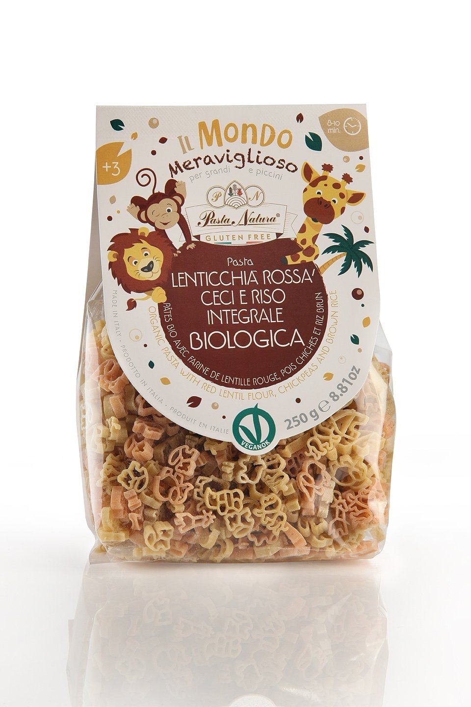 Makaron (z soczewicy, ciecierzycy i ryżu) dla dzieci zwierzęta sawanna bezglutenowy BIO 250 g - PASTA NATURA