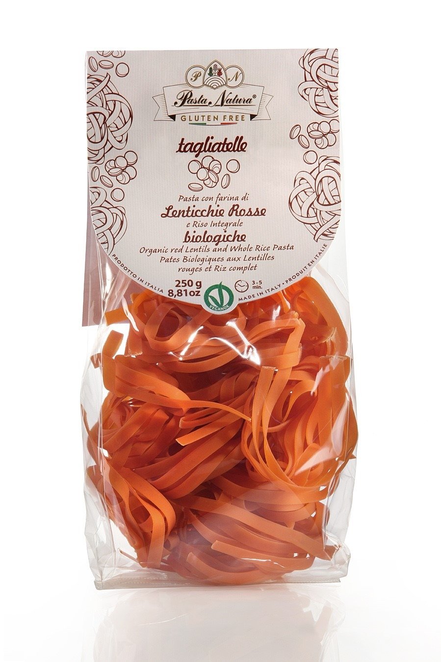 Makaron (z soczewicy czerwonej i brązowego ryżu) tagliatelle bezglutenowy BIO 250 g - PASTA NATURA