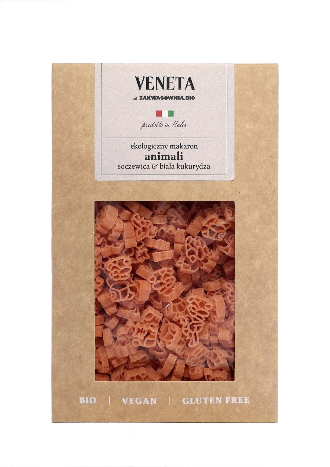 Makaron (z soczewicy czerwonej i kukurydzy białej) dla dzieci zwierzęta bezglutenowy BIO 250 g - VENETA